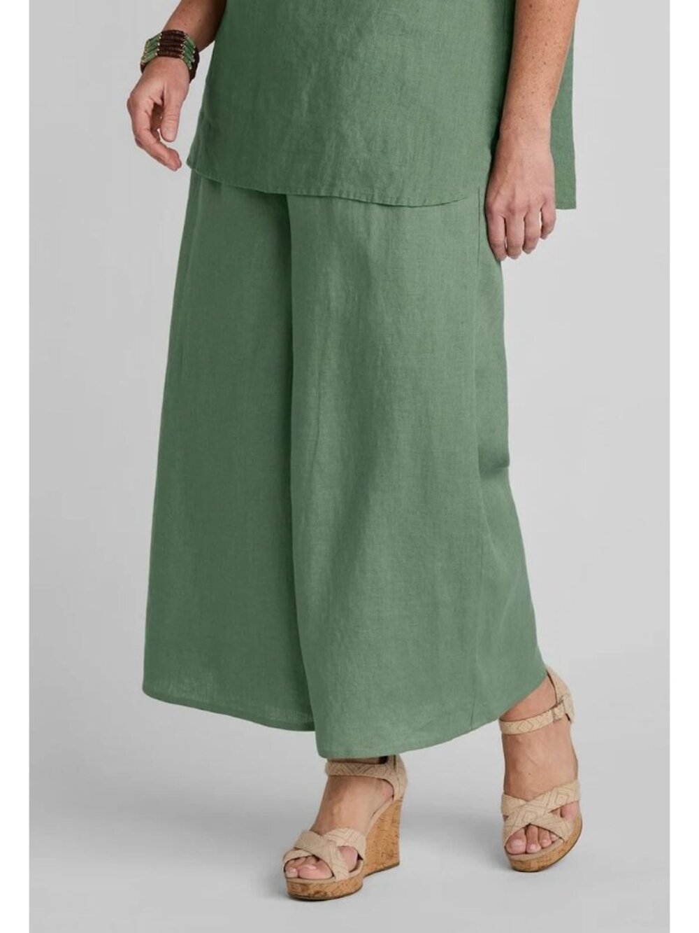 Flax Womens Wide Leg 100% Linen Flowy Pleat Pants Size 3G (US 24) Green SP NWT